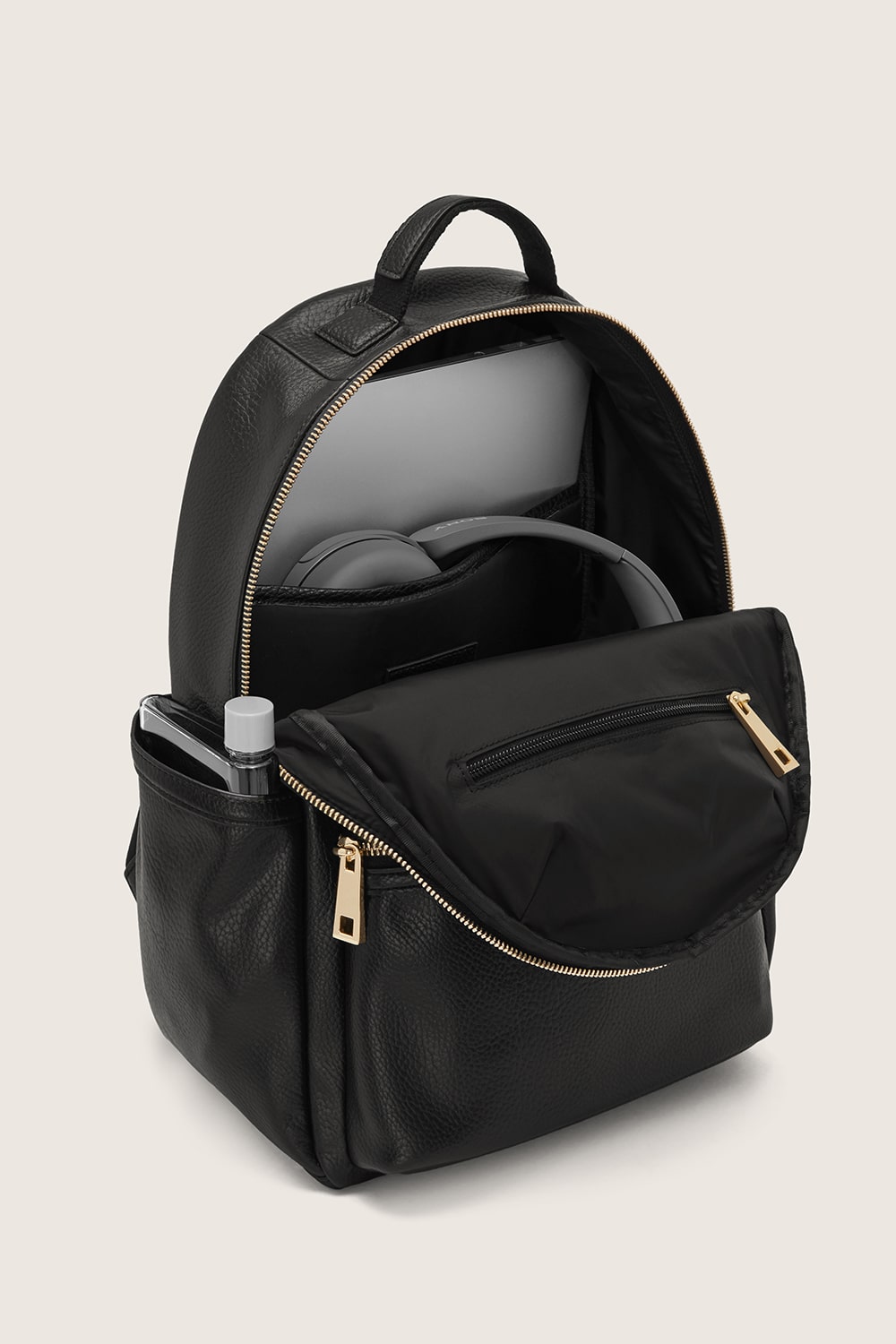 black pu leather school backpack with gold zipper The Lea Backpack - Black/Gold Vegan Leather Backpack